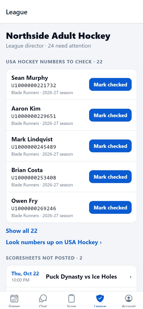 The League tab for directors
