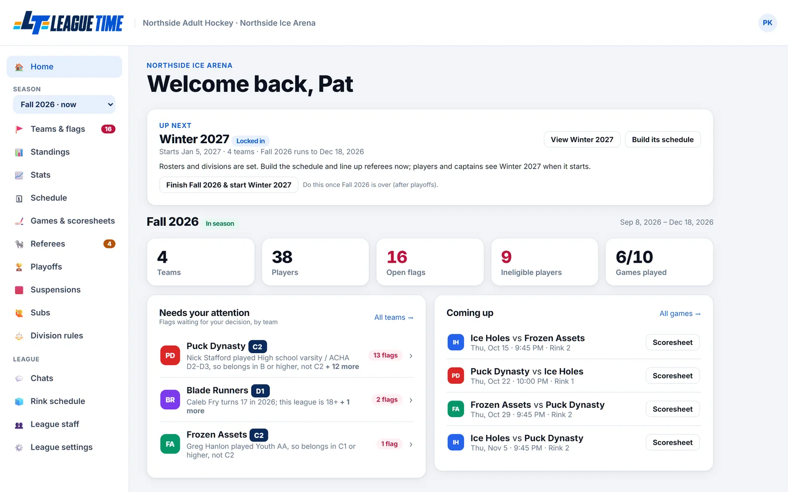 The League Time director dashboard