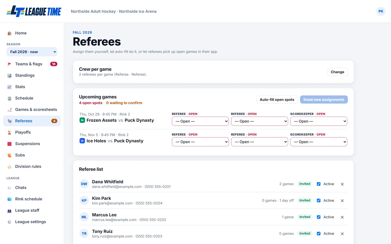 Assigning referees to upcoming games